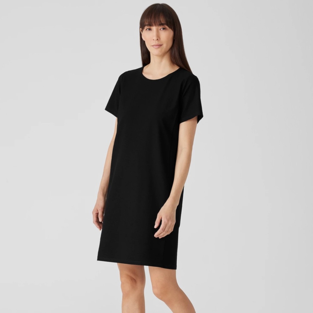 Eileen Fisher organic cotton jersey shirt dress black medium M